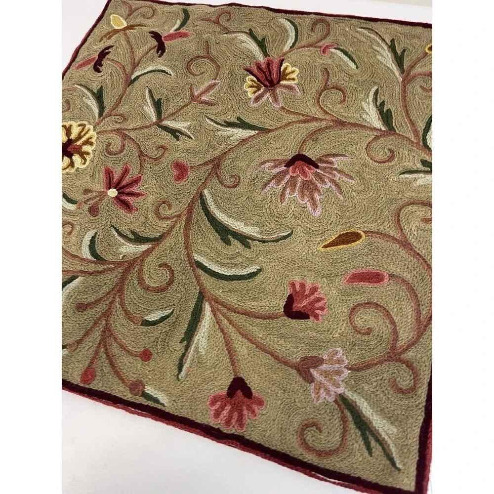 Kashmir Pillow Cushion Cover Wool 18” square Techmaldar Chain Stitch